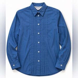 🇭🇰 VTG 🩵 HONG KONG | PINTUCK Cobalt Blue Button Down Blouse | Retro Secretary